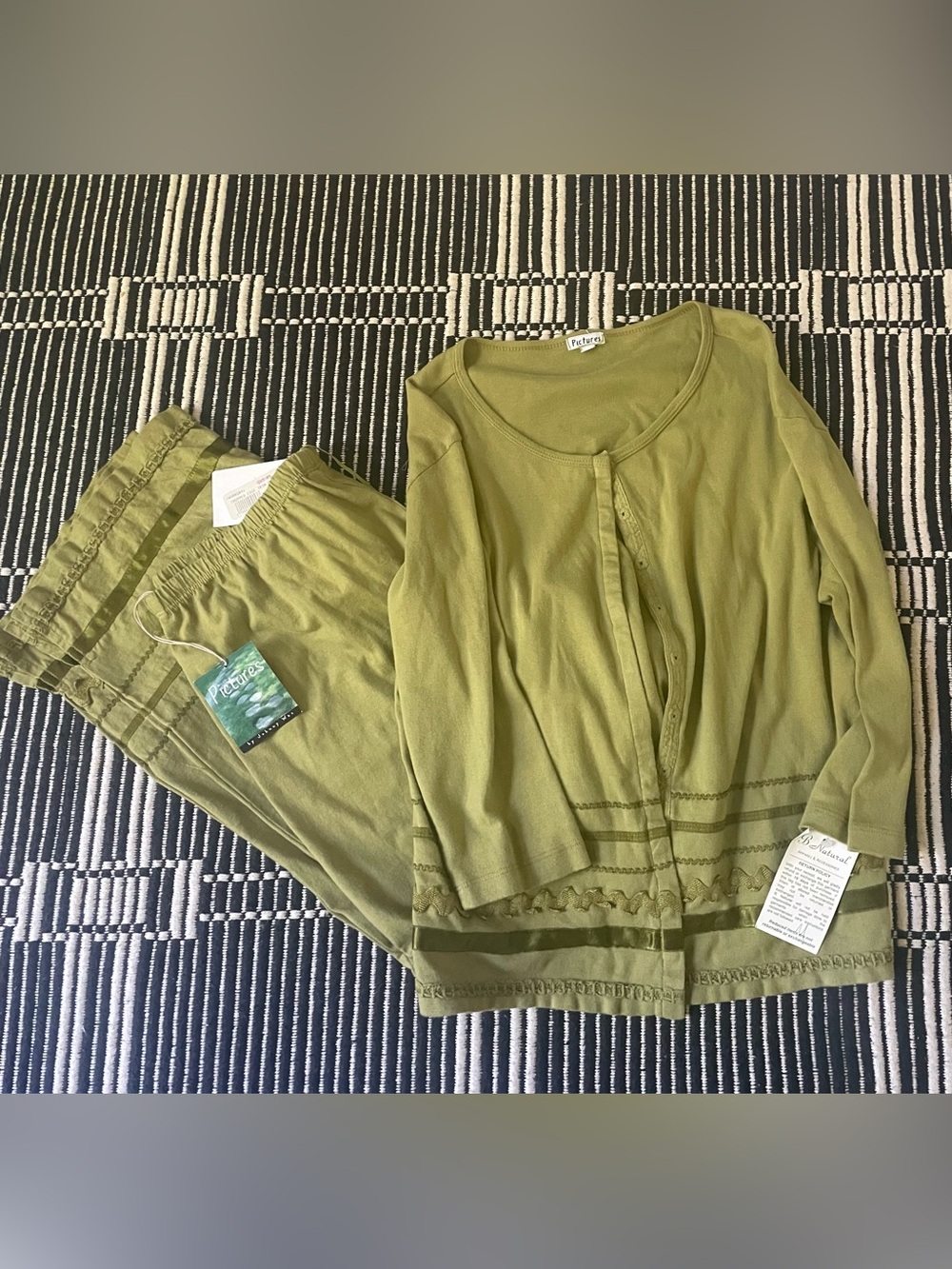 Vintage Pictures by Johnny Was Olive Green Knit Two-Piece Set